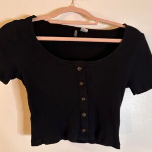 Black button up crop top